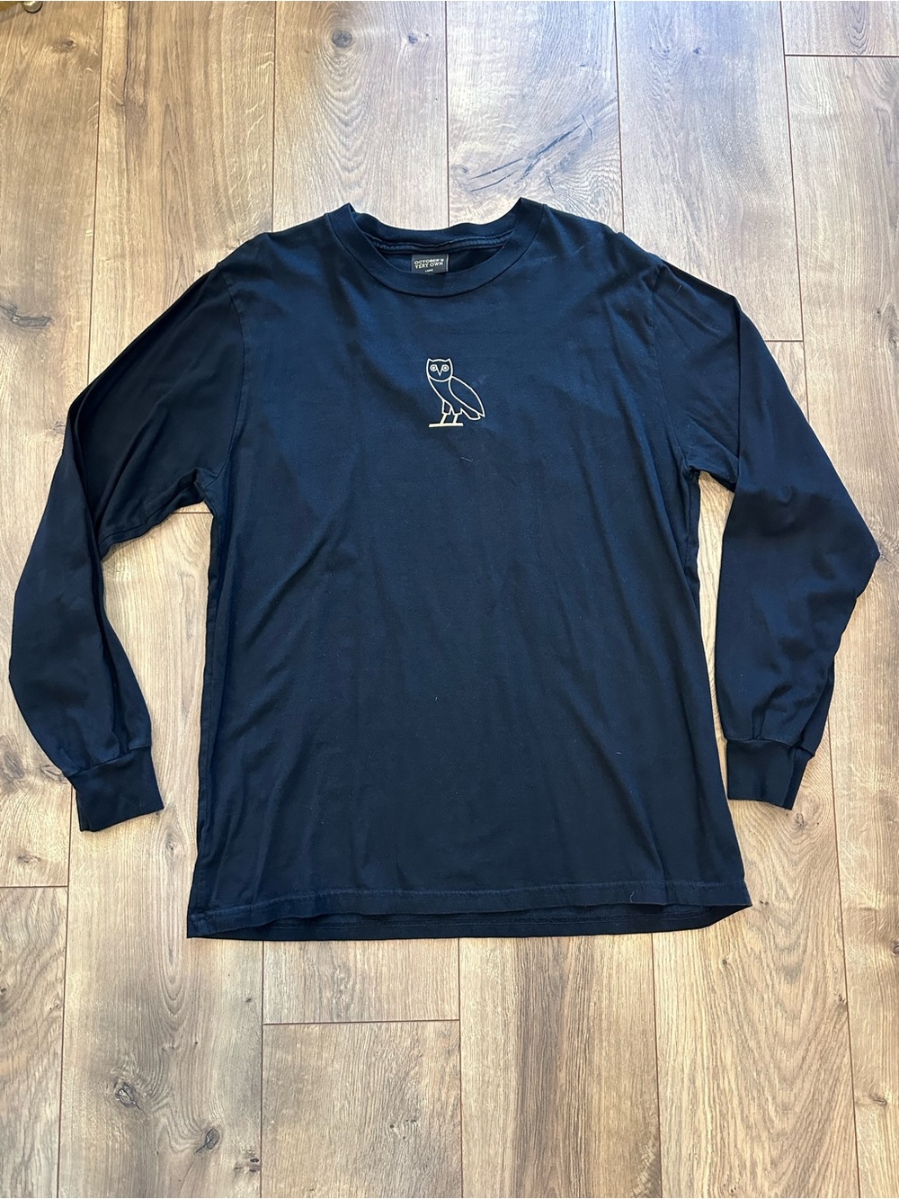 OVO Black Long Sleeve Crew with Center Owl Logo Size Large